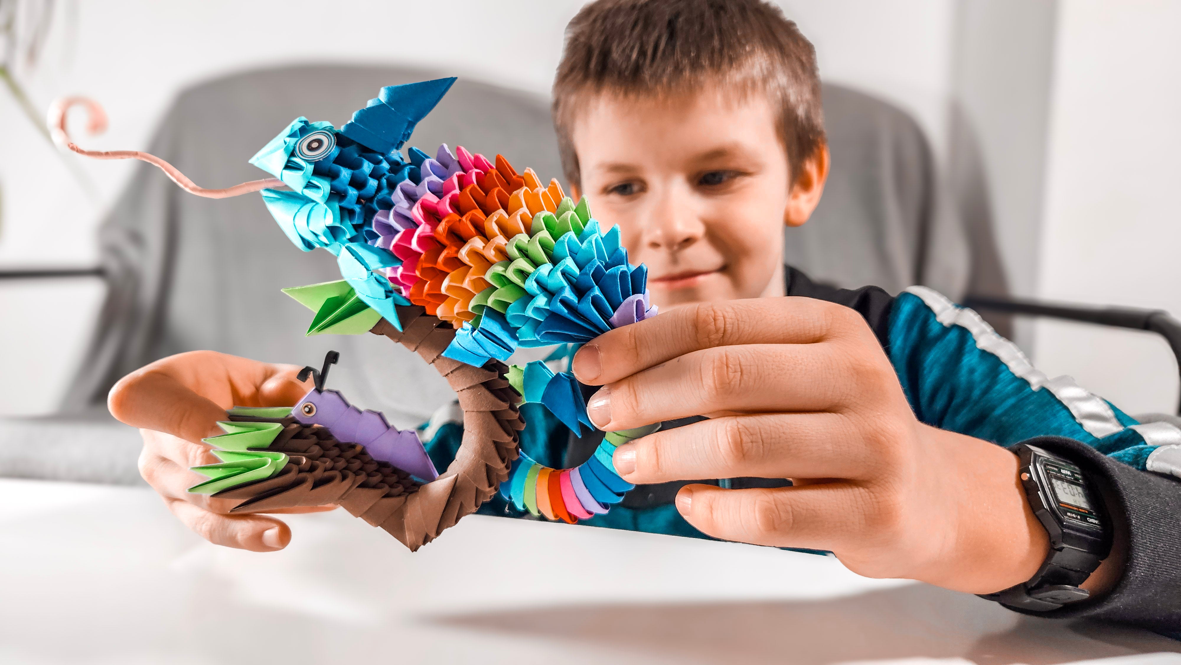 3D Kameleon - Origami (Byg-selv papirskulptur - 380 pcs)