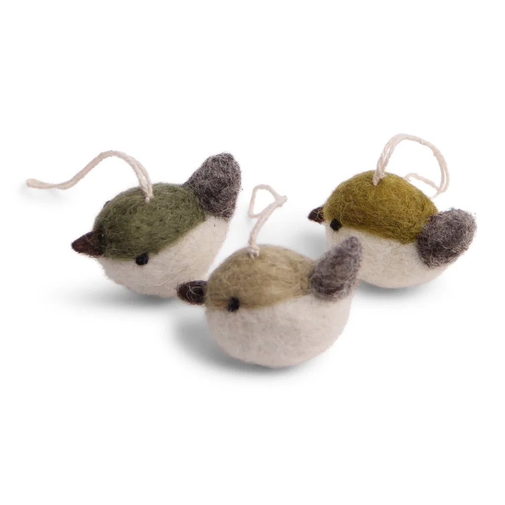 Birds - Green Colors - Sæt m. 3 - Gry & Sif - H:3 L:5 cm