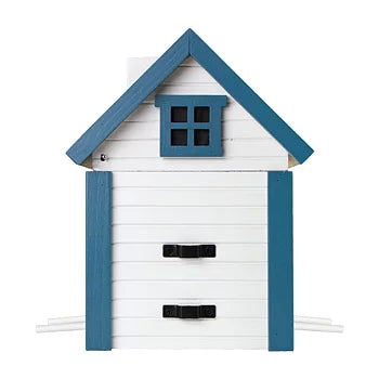 Multi-Fuglekasse/Foderhus - White and Blue Cottage - Ekskl. Pæl
