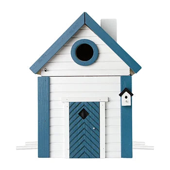 Multi-Fuglekasse/Foderhus - White and Blue Cottage - Ekskl. Pæl