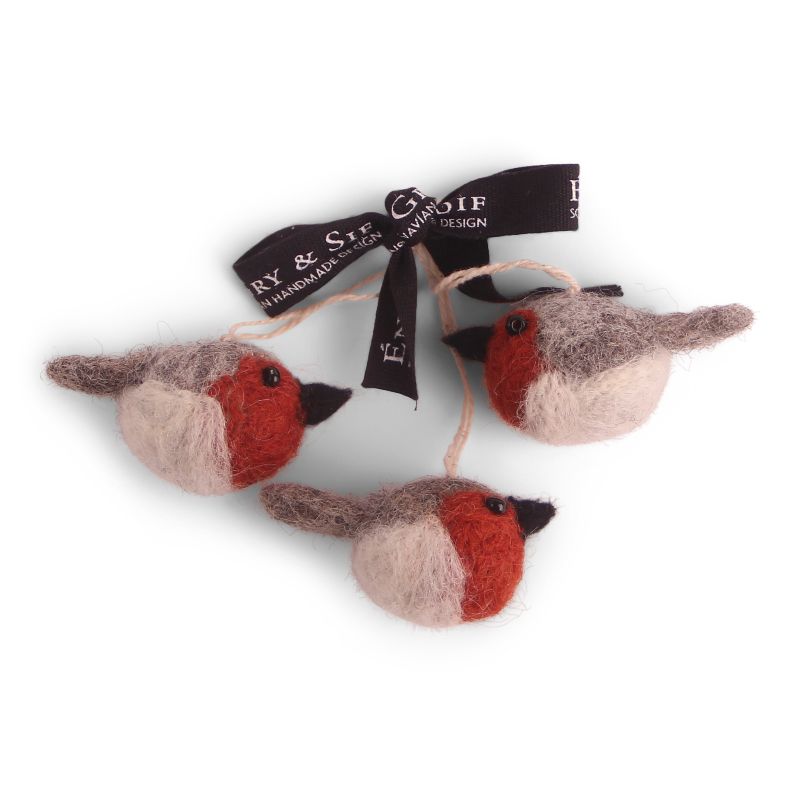 Mini Round Rusty Red Birds - Sæt m. 3 - Gry & Sif - H:3 L: 5 cm
