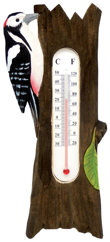 Vægtermometer i træ med Stor Flagspætte H:24 B: 8 cm – Trade Winds