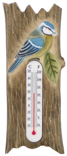 Vægtermometer i træ med Blåmejse H:24 B: 8 cm – Trade Winds