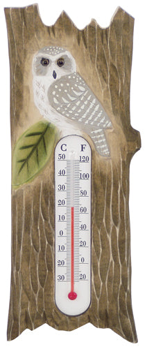 Vægtermometer i træ med Ugle H:24 B: 8 cm – Trade Winds