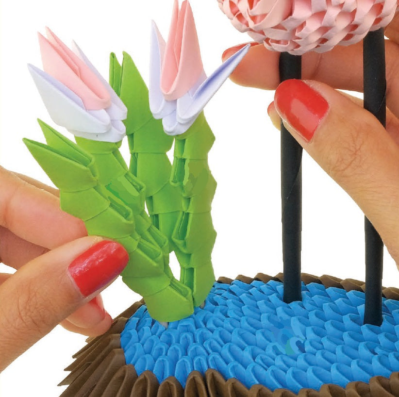 3D Flamingo - Origami (Byg-selv papirskulptur - 571 pcs)