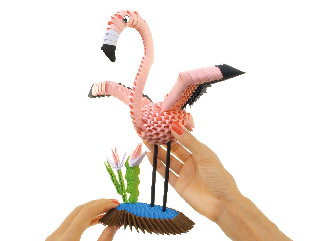 3D Flamingo - Origami (Byg-selv papirskulptur - 571 pcs)