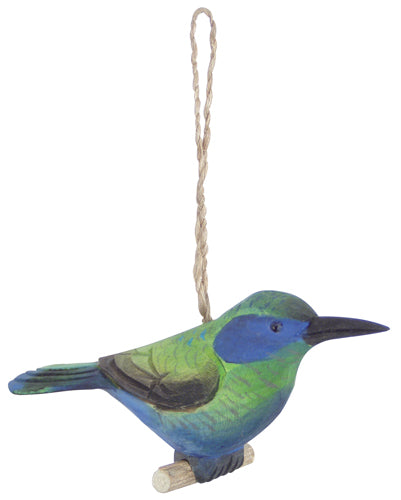 Glitrende Violetøre Kolibri figur i træ på pind - 10 cm – Trade Winds