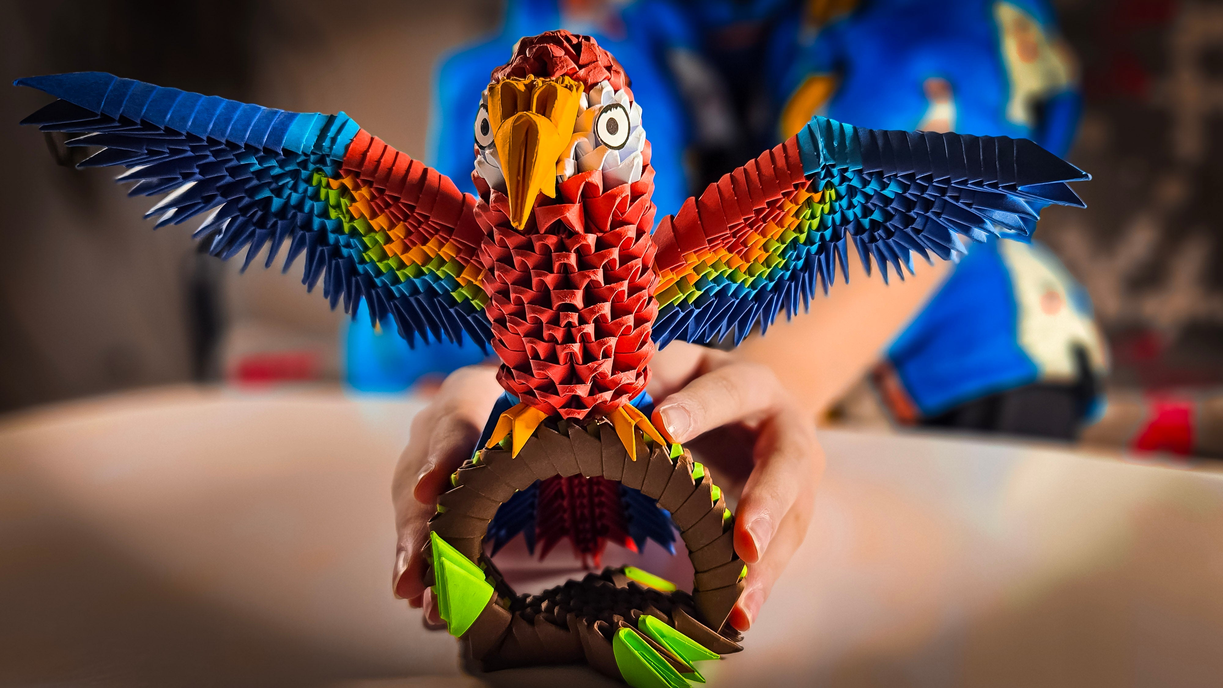 3D Papegøje - Origami (Byg-selv papirskulptur - 591 pcs)