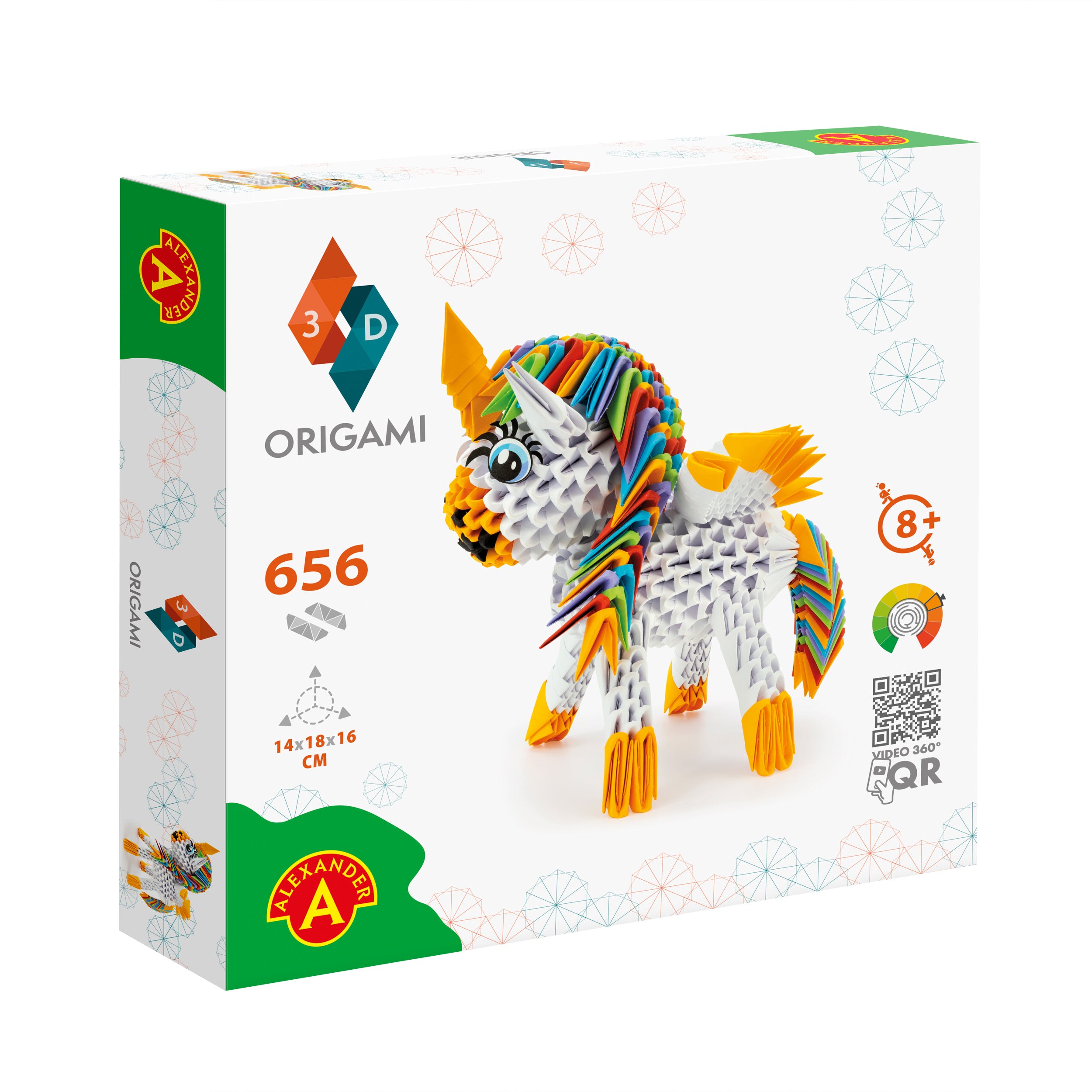 3D Enhjørning - Origami (Byg-selv papirskulptur - 656 pcs)