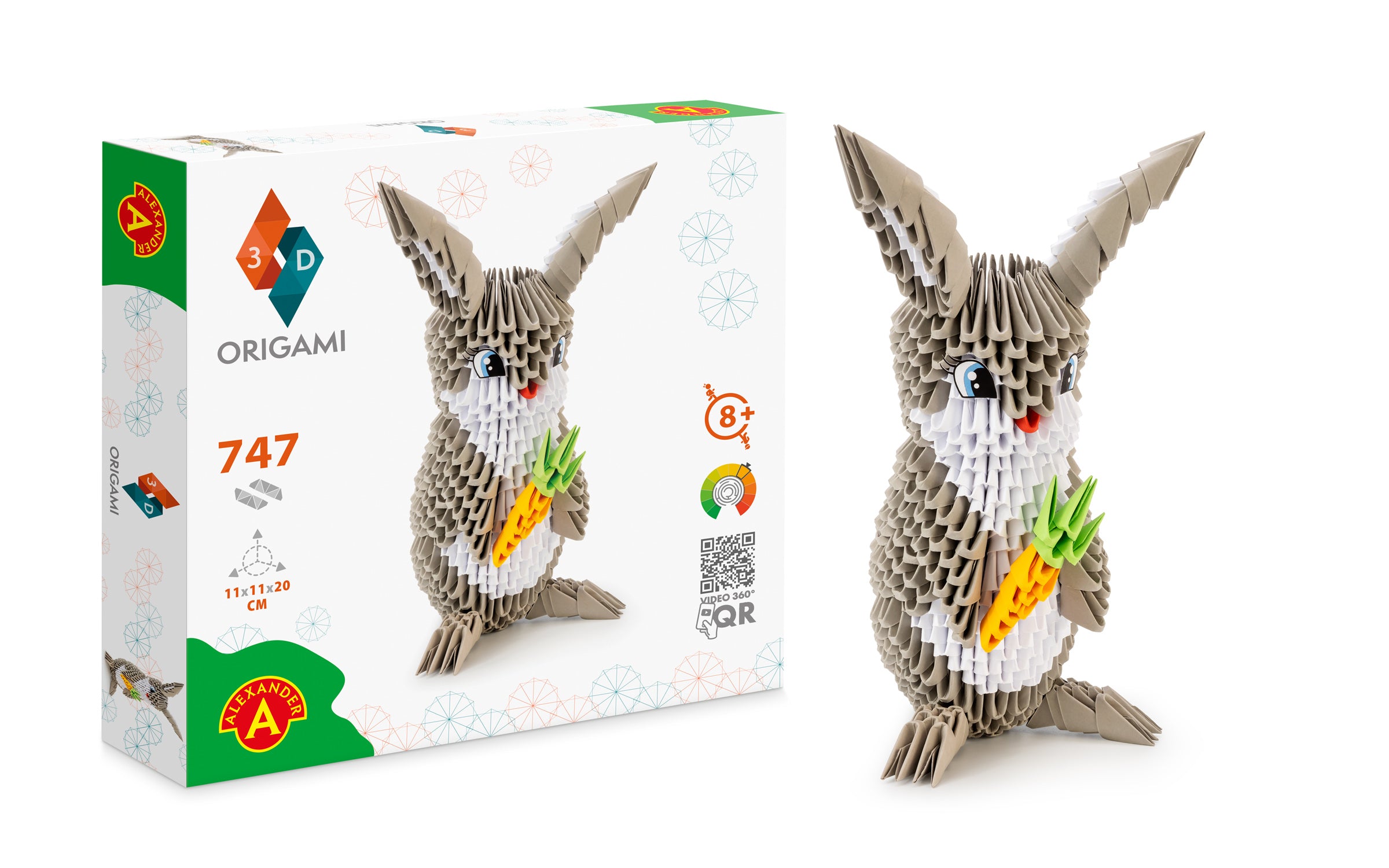 3D Kanin - Origami (Byg-selv papirskulptur - 747 pcs)