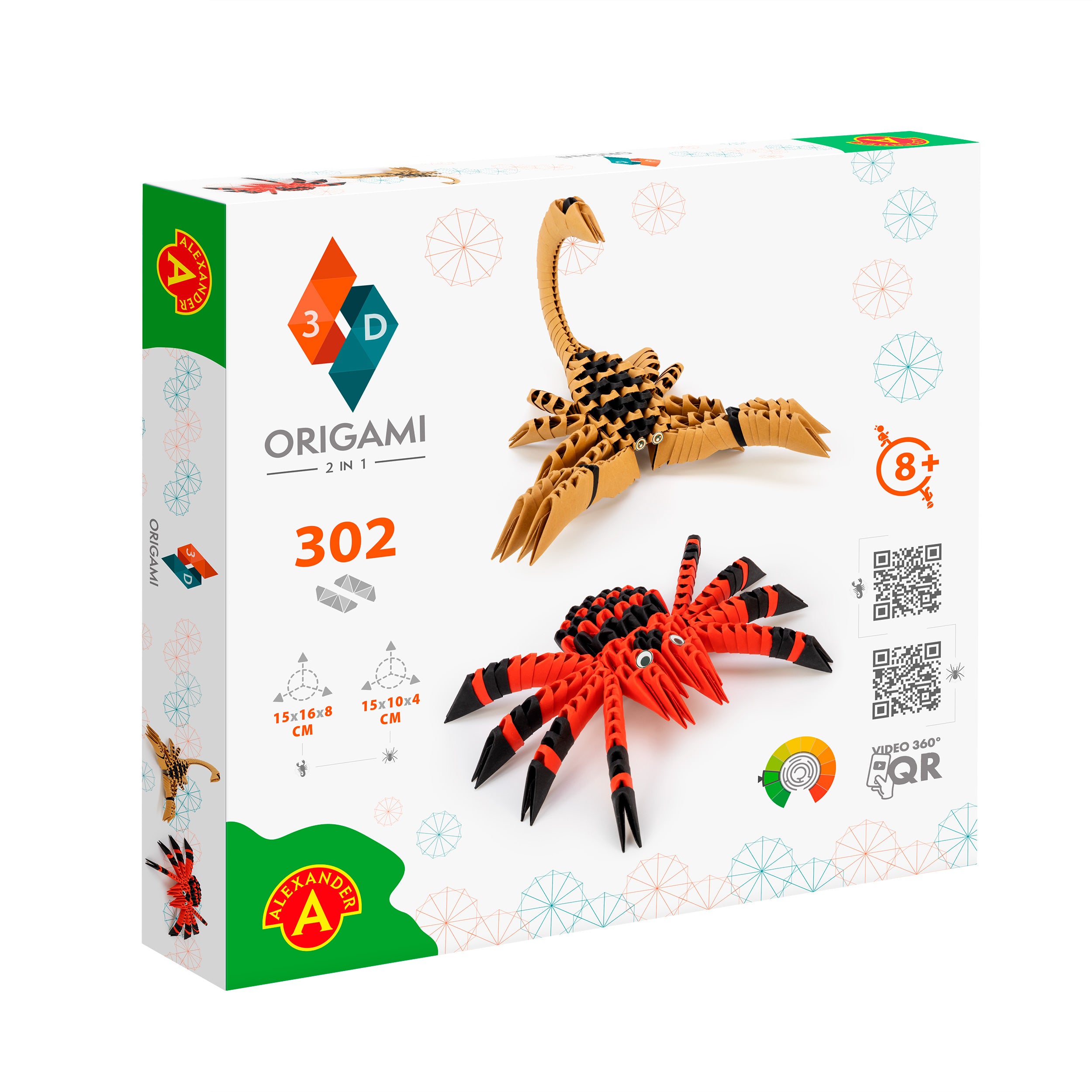 3D Edderkop + Skorpion Sæt - Origami (Byg-selv papirskulptur 302 pcs)