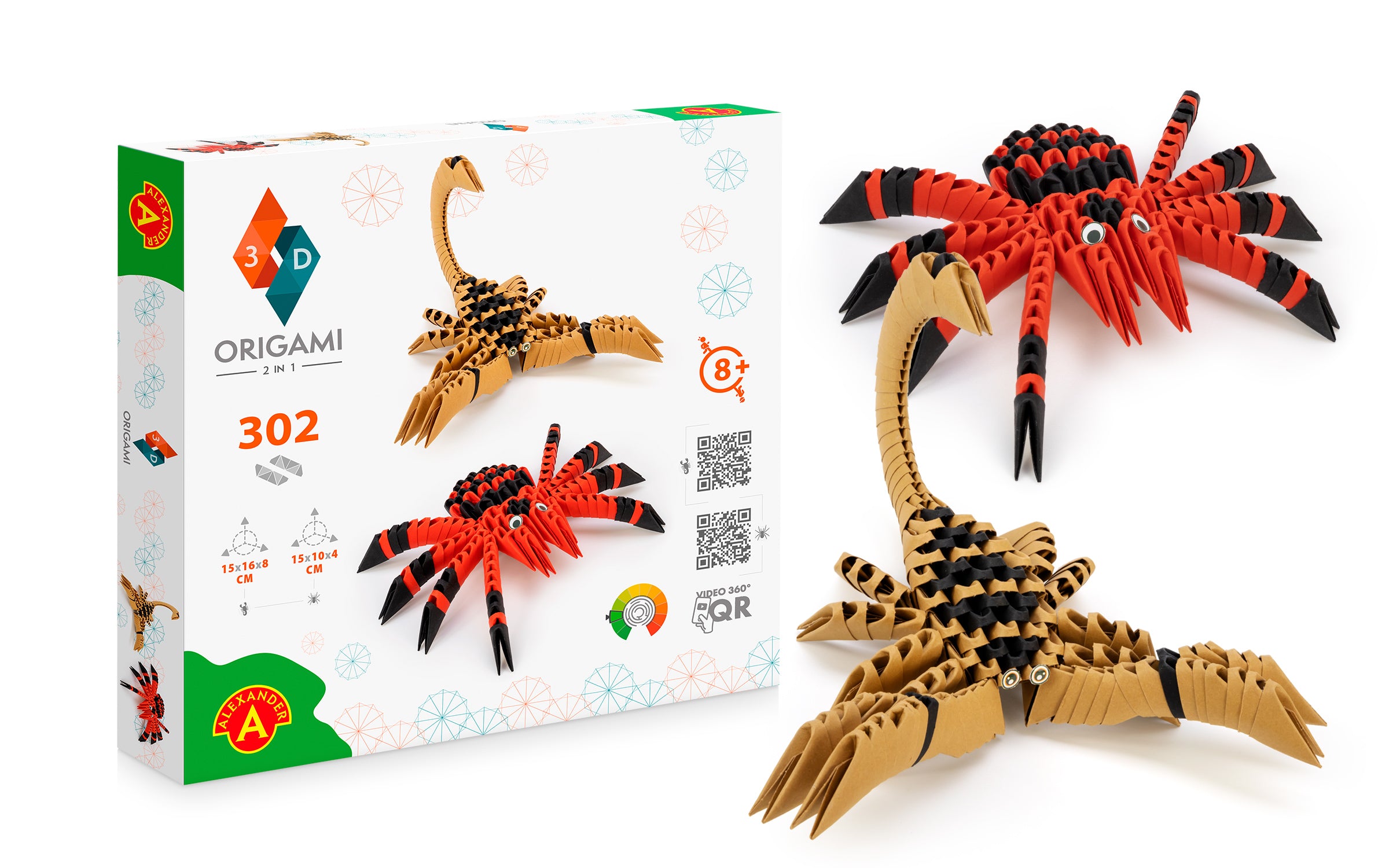 3D Edderkop + Skorpion Sæt - Origami (Byg-selv papirskulptur 302 pcs)