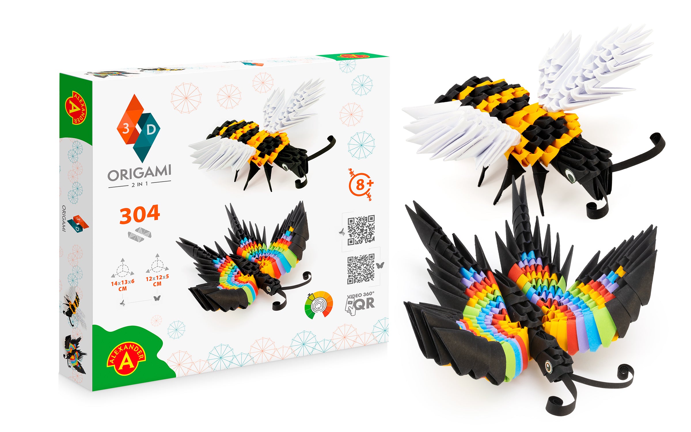 3D Bi + Sommerfugl Sæt - Origami (Byg-selv papirskulptur - 304 pcs)