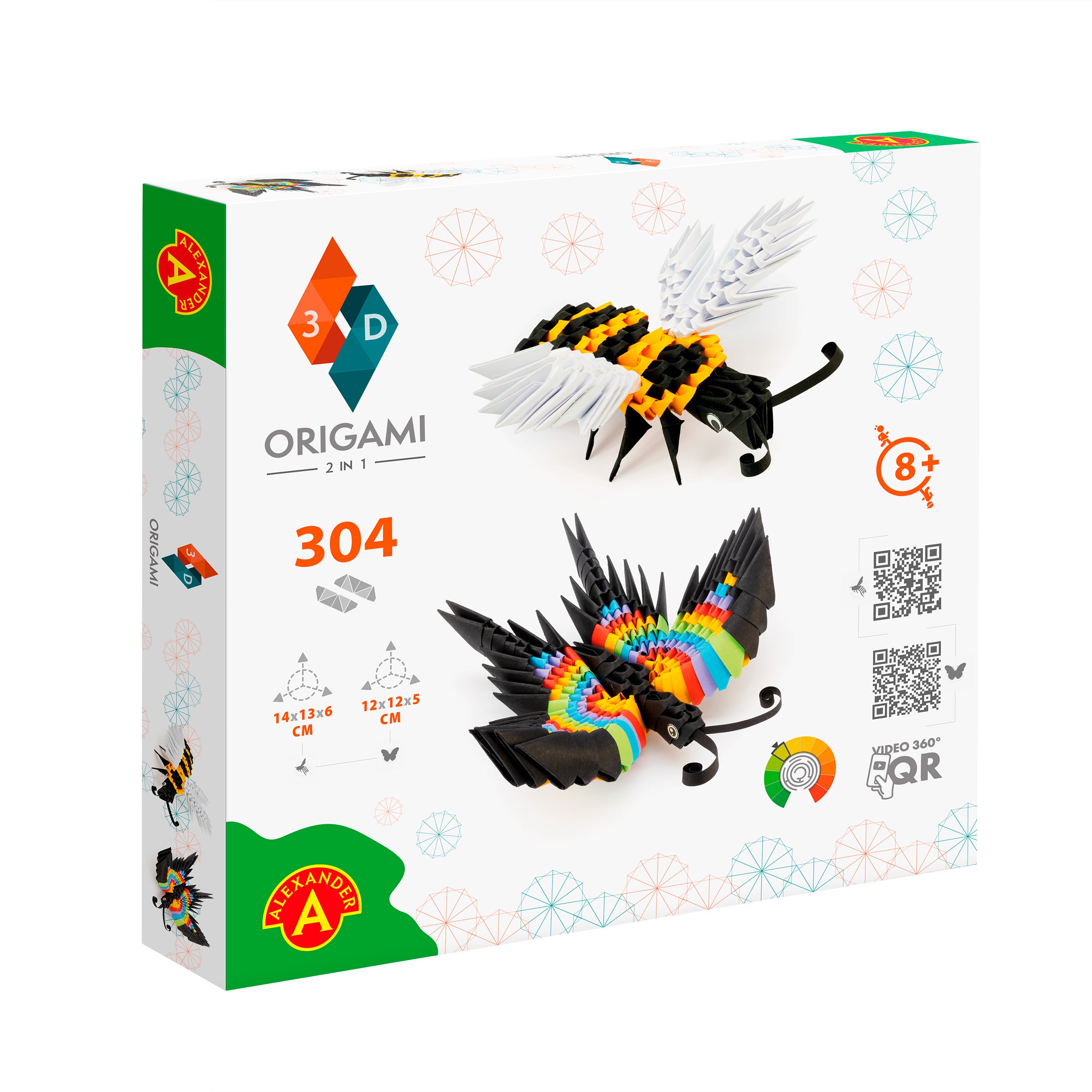 3D Bi + Sommerfugl Sæt - Origami (Byg-selv papirskulptur - 304 pcs)