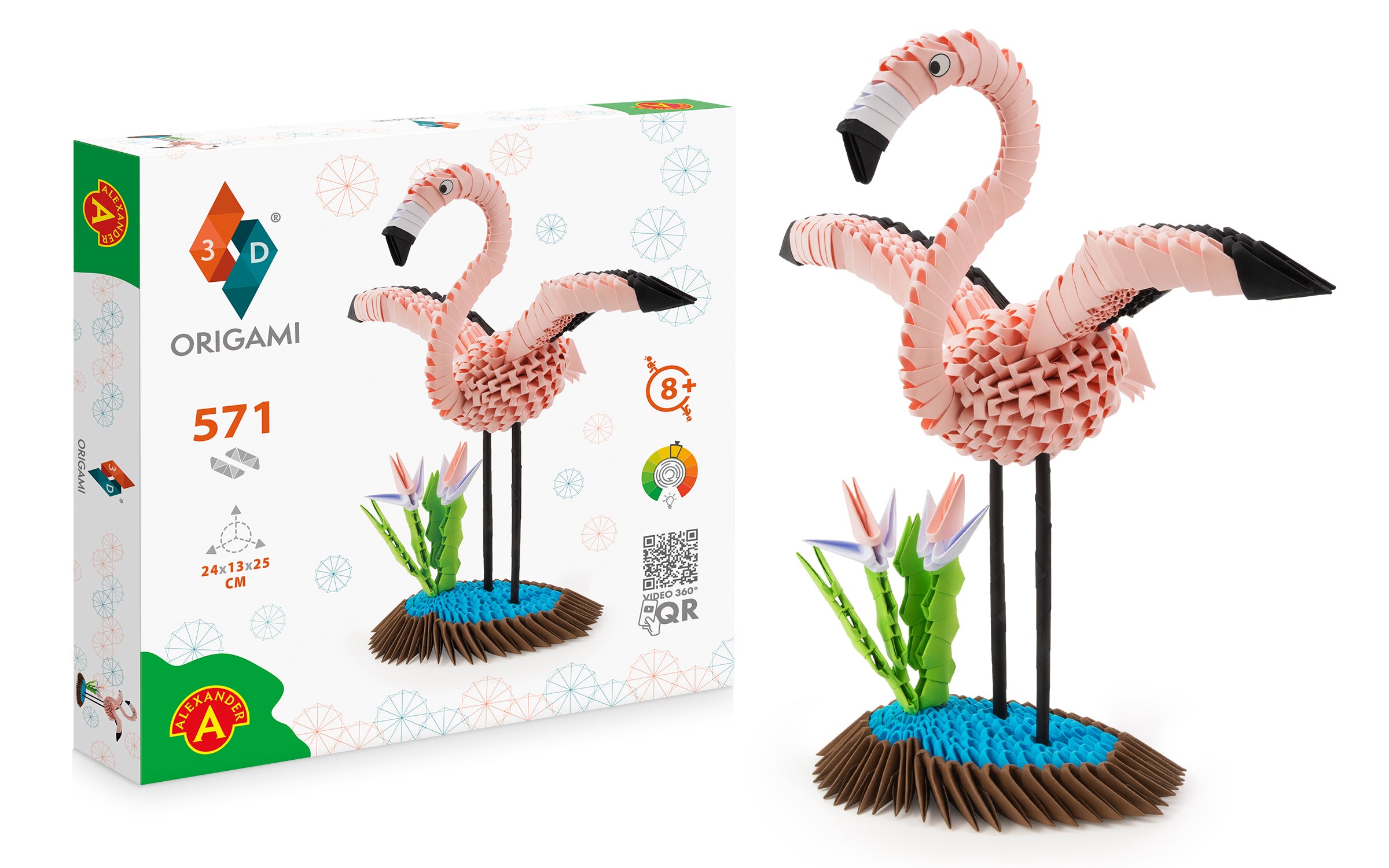 3D Flamingo - Origami (Byg-selv papirskulptur - 571 pcs)