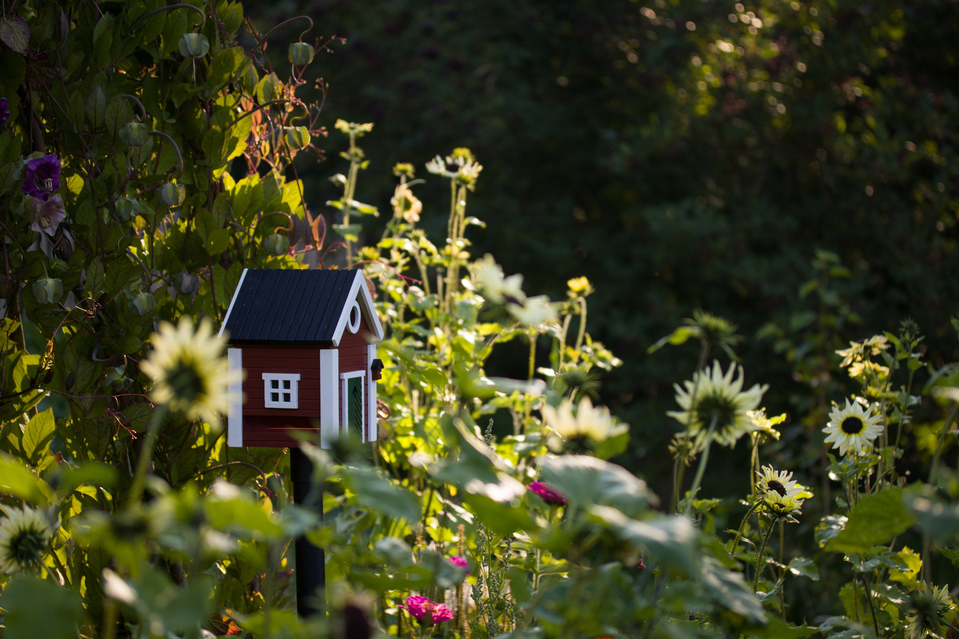 Multi-Fuglekasse/Foderhus - Red Cottage - Ekskl. Pæl