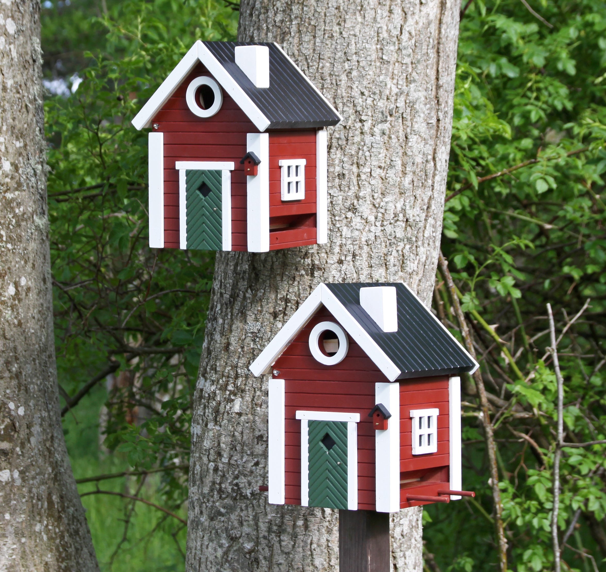 2-pak - Multi-Fuglekasse/Foderhus - Red Cottage - Ekskl. Pæl
