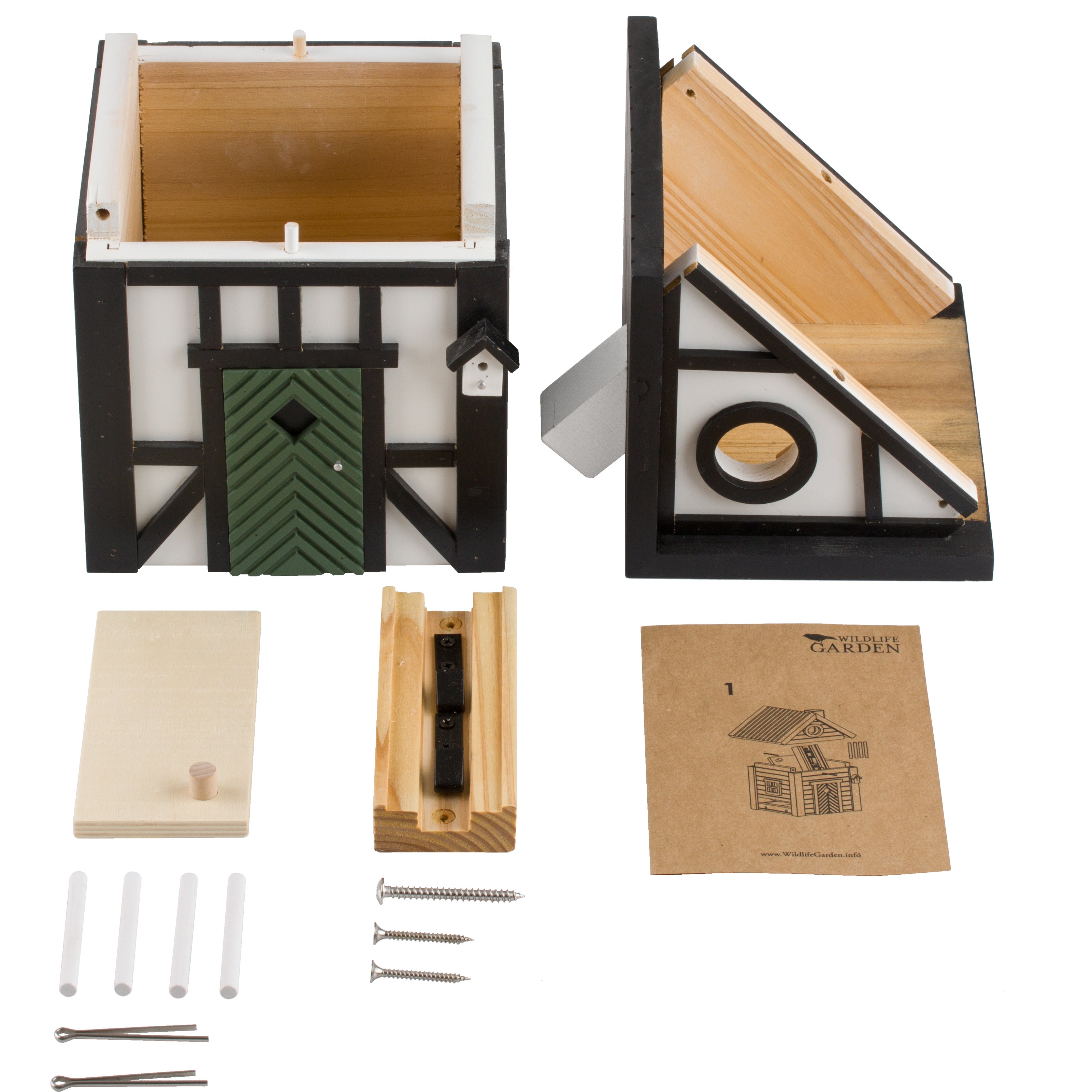 Multi-Fuglekasse/Foderhus - Half-Timbered Black Cottage - Ekskl. Pæl