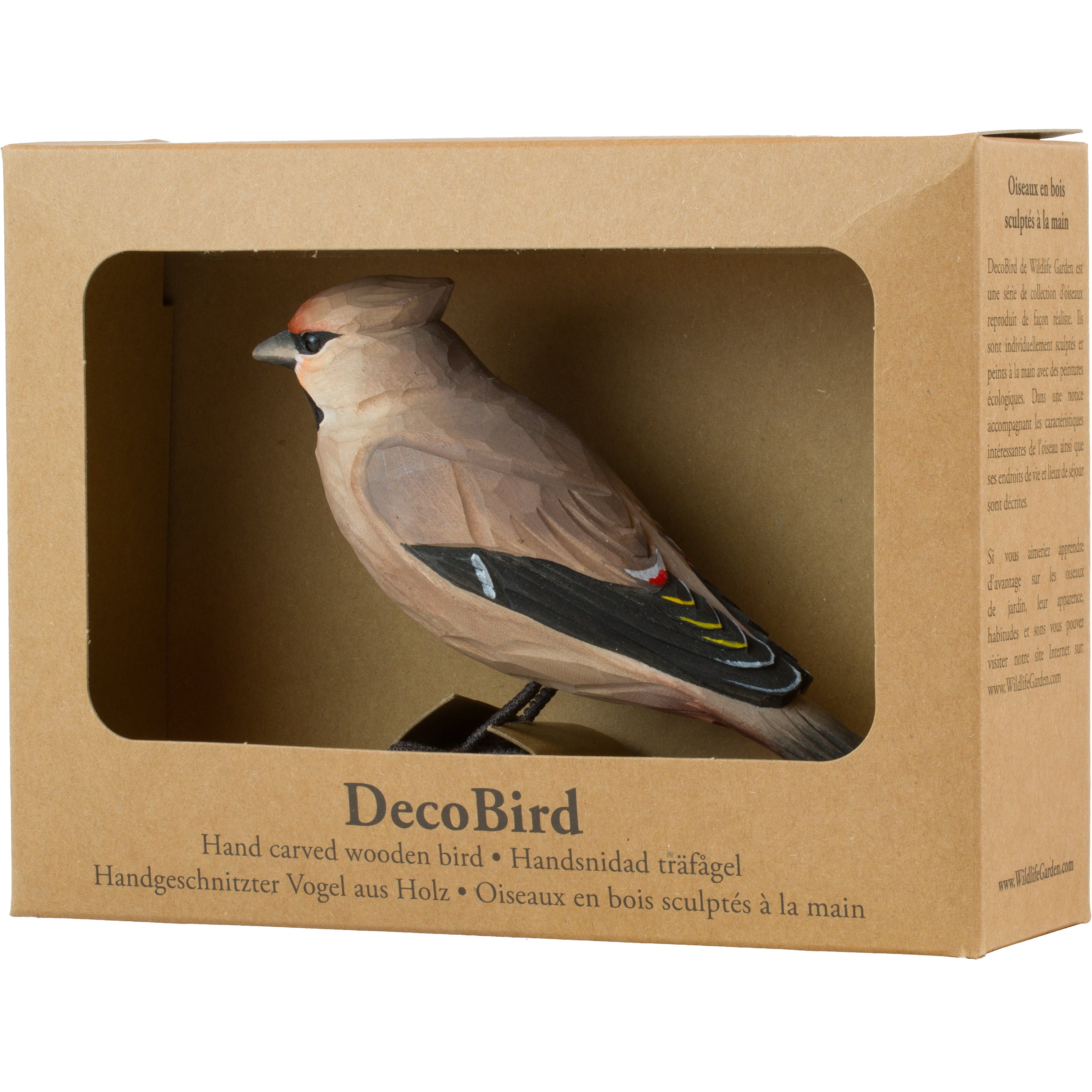 Silkehale DecoBird - Håndskåret Træfigur Af Wildlife Garden🪶