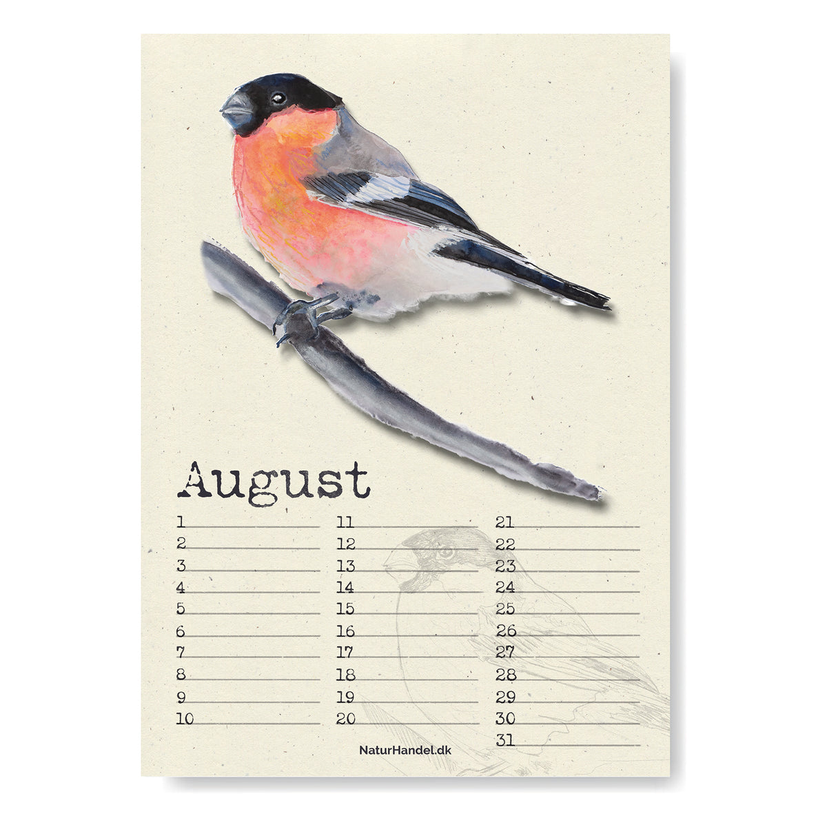 Evighedskalender med fugle i A4 - NaturHandel.dk