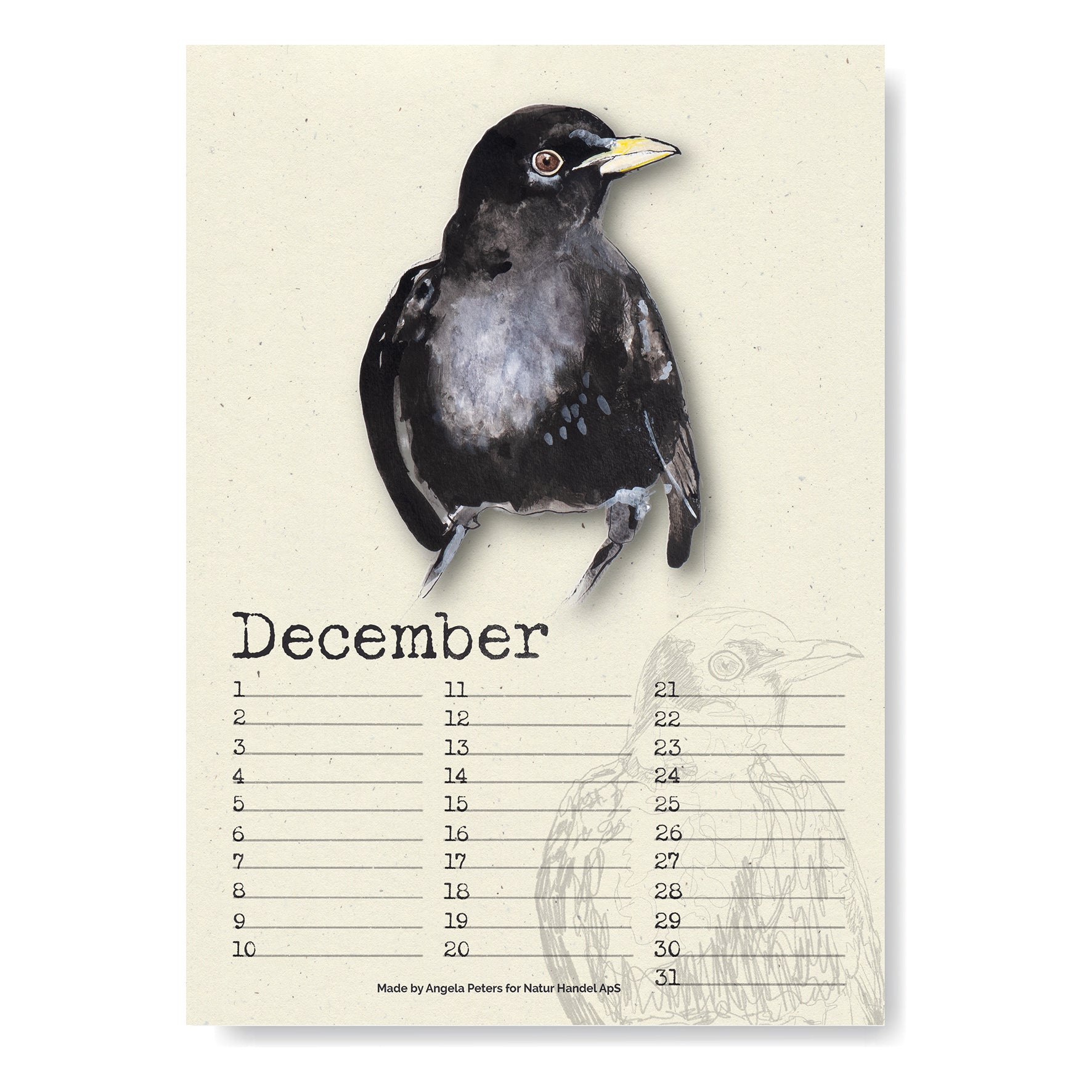 Evighedskalender med fugle i A4 - NaturHandel.dk