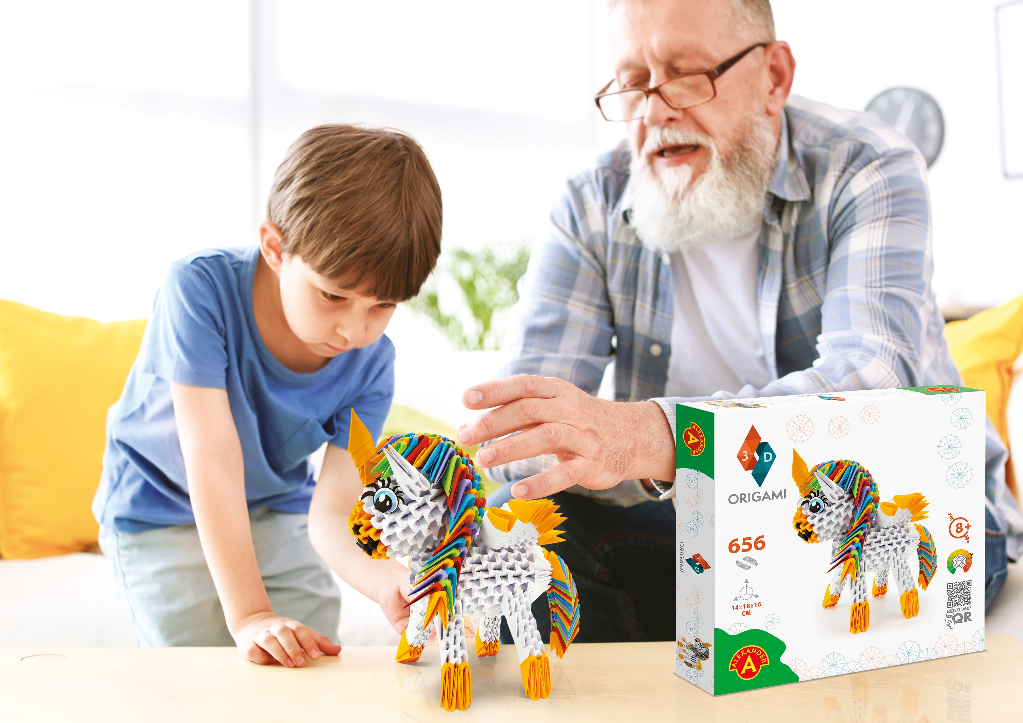3D Enhjørning - Origami (Byg-selv papirskulptur - 656 pcs)