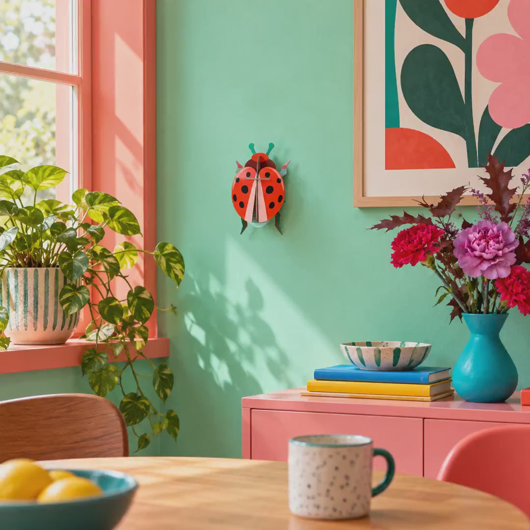 Indlæs video: Coccinelle Rouge – 3D-vægdekoration fra Studio ROOF