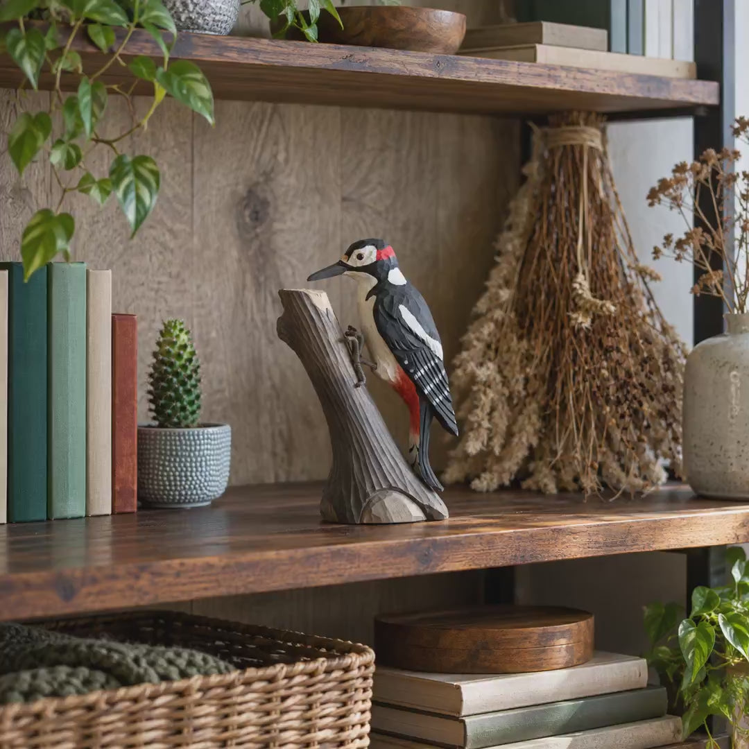 Indlæs video: Stor flagspætte – DecoBird-træfugl fra Wildlife Garden